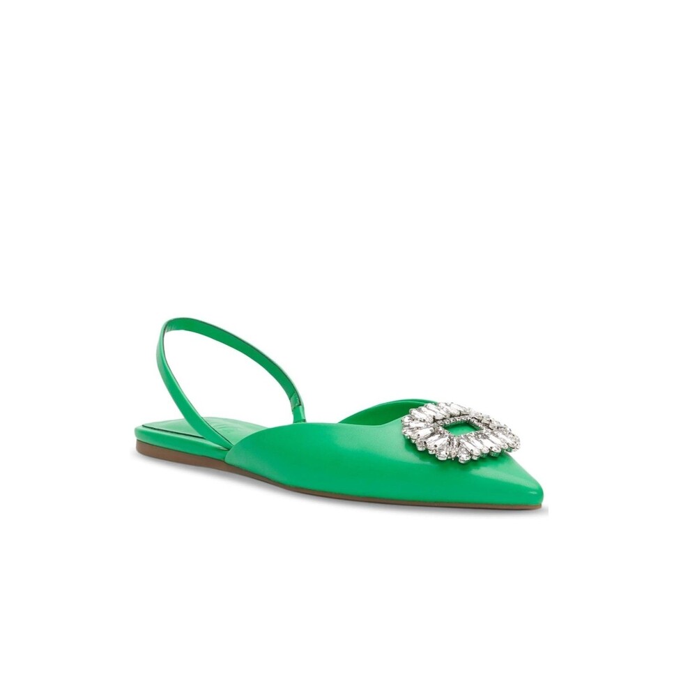 Green Embellished Pointed Slingback Flats